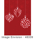 #48339 Clip Art Illustration Of White Starry Xmas Ornaments On A Red Snowflake Background by pushkin