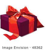 #48362 Clip Art Illustration Of A Purple Present Box Sealed With A Red Ribbon by pushkin