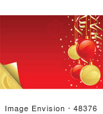 #48376 Clip Art Illustration Of A Red And Gold Xmas Ornament Background With A Turning Corner by pushkin