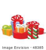 #48385 Clip Art Illustration Of A Tidy Group Of Colorful Wrapped Present Boxes With Ribbons And Bows by pushkin