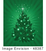 #48387 Clip Art Illustration Of A Green Shining Background With A Xmas Tree by pushkin