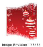 #48464 Clip Art Illustration Of A Red Xmas Background With Striped Ornaments, Snowflakes And Grunge by pushkin
