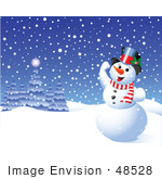 #48528 Clip Art Illustration Of A Happy Xmas Snowman Playing In The Snow by pushkin