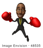 #48535 Royalty-Free (Rf) 3d Illustration Of A Black Businessman Mascot Boxing - Version 5