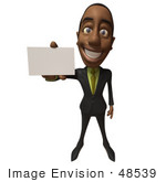 #48539 Royalty-Free (Rf) 3d Illustration Of A Black Businessman Mascot Holding Out A Blank Business Card - Version 2