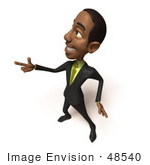 #48540 Royalty-Free (Rf) 3d Illustration Of A Black Businessman Mascot Pointing His Fingers Like A Gun - Version 2