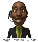 #48542 Royalty-Free (Rf) 3d Illustration Of A Black Businessman Mascot Smiling And Wearing A Headset - Version 1