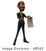 #48543 Royalty-Free (Rf) 3d Illustration Of A Black Businessman Mascot Holding Out A Contract And Pen - Version 2