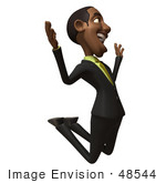 #48544 Royalty-Free (Rf) 3d Illustration Of A Black Businessman Mascot Jumping And Smiling - Version 3