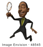 #48545 Royalty-Free (Rf) 3d Illustration Of A Black Businessman Mascot Holding A Magnifying Glass - Version 3