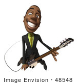 #48548 Royalty-Free (Rf) 3d Illustration Of A Black Businessman Mascot Playing An Electric Guitar - Version 4