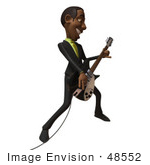 #48552 Royalty-Free (Rf) 3d Illustration Of A Black Businessman Mascot Playing An Electric Guitar - Version 3