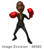 #48560 Royalty-Free (Rf) 3d Illustration Of A Black Businessman Mascot Boxing - Version 3