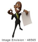 #48565 Royalty-Free (Rf) 3d Illustration Of A Black Businessman Mascot Holding Out A Contract And Pen - Version 5