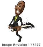#48577 Royalty-Free (Rf) 3d Illustration Of A Black Businessman Mascot Playing An Electric Guitar - Version 5