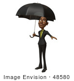 #48580 Royalty-Free (Rf) 3d Illustration Of A Black Businessman Mascot Standing Under An Umbrella