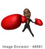 #48581 Royalty-Free (Rf) 3d Illustration Of A Black Businessman Mascot Boxing - Version 6