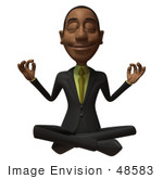 #48583 Royalty-Free (Rf) 3d Illustration Of A Black Businessman Mascot Meditating - Version 2