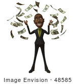 #48585 Royalty-Free (Rf) 3d Illustration Of A Black Businessman Mascot Throwing Cash Into The Air - Version 3
