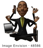 #48586 Royalty-Free (Rf) 3d Illustration Of A Black Businessman Mascot Multi Tasking - Version 1