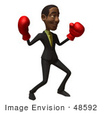 #48592 Royalty-Free (Rf) 3d Illustration Of A Black Businessman Mascot Boxing - Version 4