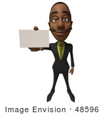 #48596 Royalty-Free (Rf) 3d Illustration Of A Black Businessman Mascot Holding Out A Blank Business Card - Version 1