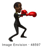 #48597 Royalty-Free (Rf) 3d Illustration Of A Black Businessman Mascot Boxing - Version 1