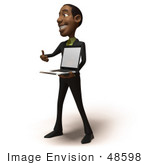 #48598 Royalty-Free (Rf) 3d Illustration Of A Black Businessman Mascot Holding A Laptop - Version 2