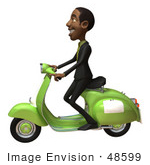 #48599 Royalty-Free (Rf) 3d Illustration Of A Black Businessman Mascot Riding A Scooter