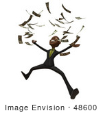 #48600 Royalty-Free (Rf) 3d Illustration Of A Black Businessman Mascot Throwing Cash Into The Air - Version 1