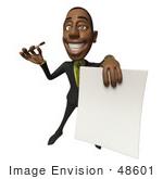 #48601 Royalty-Free (Rf) 3d Illustration Of A Black Businessman Mascot Holding Out A Contract And Pen - Version 4