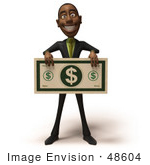 #48604 Royalty-Free (Rf) 3d Illustration Of A Black Businessman Mascot Holding An Over Sized Dollar - Version 4