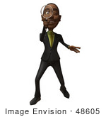 #48605 Royalty-Free (Rf) 3d Illustration Of A Black Businessman Mascot Holding A Magnifying Glass - Version 1