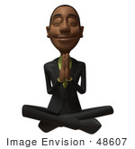 #48607 Royalty-Free (Rf) 3d Illustration Of A Black Businessman Mascot Meditating - Version 3