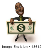 #48612 Royalty-Free (Rf) 3d Illustration Of A Black Businessman Mascot Holding An Over Sized Dollar - Version 1