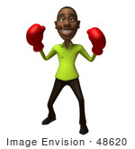 #48620 Royalty-Free (Rf) Illustration Of A 3d Black Man Mascot Boxing - Version 2