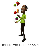 #48629 Royalty-Free (Rf) Illustration Of A 3d Black Man Mascot Juggling Healthy Veggies - Version 2