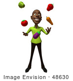 #48630 Royalty-Free (Rf) Illustration Of A 3d Black Man Mascot Juggling Healthy Veggies - Version 1