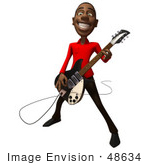 #48634 Royalty-Free (Rf) Illustration Of A 3d Black Man Mascot Playing An Electric Guitar - Version 1