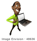 #48636 Royalty-Free (Rf) Illustration Of A 3d Black Man Mascot Holding A Laptop - Version 4