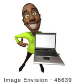 #48639 Royalty-Free (Rf) Illustration Of A 3d Black Man Mascot Holding A Laptop - Version 3