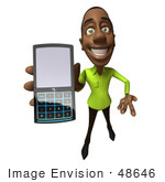 #48646 Royalty-Free (Rf) Illustration Of A 3d Black Man Mascot Holding A Cell Phone - Version 4
