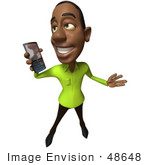 #48648 Royalty-Free (Rf) Illustration Of A 3d Black Man Mascot Holding A Cell Phone - Version 3
