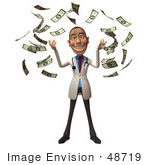 #48719 Royalty-Free (Rf) Illustration Of A 3d White Male Doctor Mascot Throwing Money - Version 1