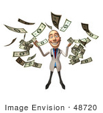 #48720 Royalty-Free (Rf) Illustration Of A 3d White Male Doctor Mascot Throwing Money - Version 4