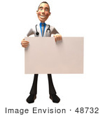 #48732 Royalty-Free (Rf) Illustration Of A 3d White Male Doctor Holding Up A Blank Sign - Version 1