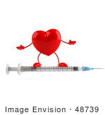 #48739 Royalty-Free (Rf) 3d Illustration Of A Red Heart Mascot Standing On A Syringe