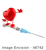 #48742 Royalty-Free (Rf) 3d Illustration Of A Red Heart Mascot On An H1n1 Swine Flu Vaccine Syringe