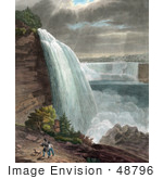 #48796 Royalty-Free Stock Illustration Of Two Men Carrying Guns And Walking With Their Dog Near Niagara Falls At Goat Island