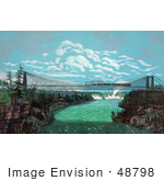 #48798 Royalty-Free Stock Illustration Of A Train Crossing The Great International Railway Suspension Bridge Niagara Falls In The Background